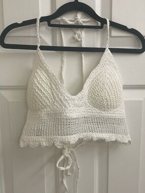 AMERICAN FLIRT Cotton Crochet Bralette Cropped Top Size L